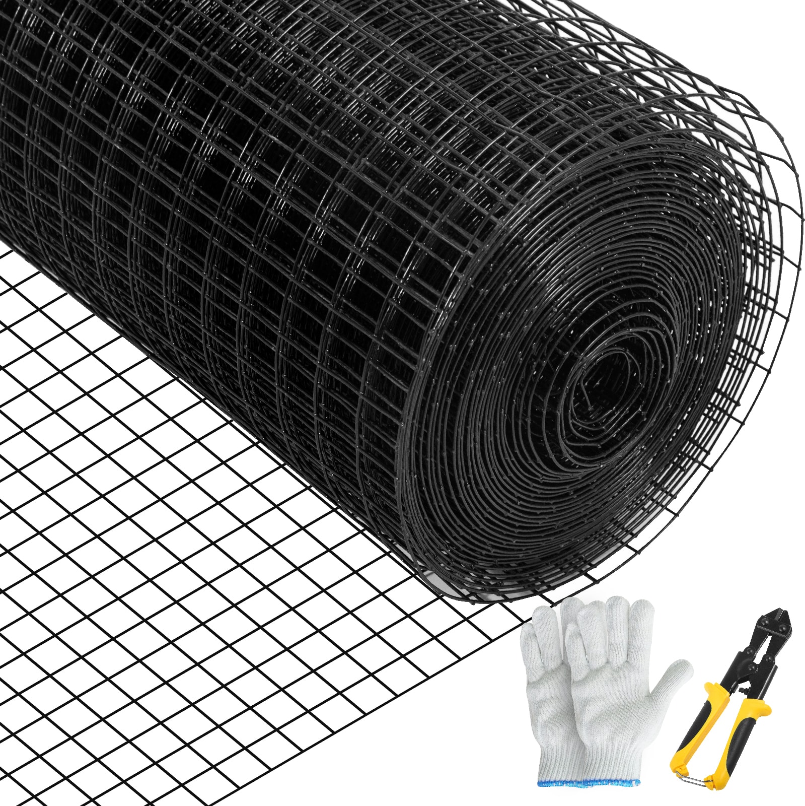 Hardware Cloth, 36" X 50' & 1"x1" Mesh Size, Galvanized Steel Vinyl Coated 16 Gauge Chicken Wire Fencing W/A Cutting Plier & A Pair Of Fabric Gloves, For Garden Fencing & Pet Enclosures, Black_maomaolike.com